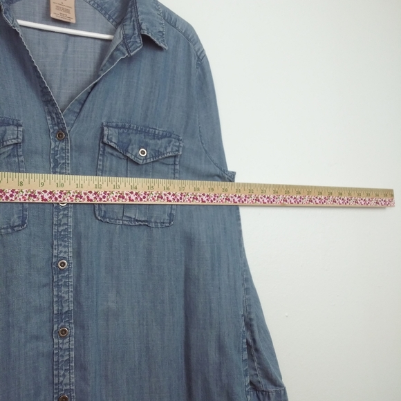 Philosophy Denim Blue Chambray Tunic Button Down W/Pocket Sz L - Picture 5 of 6